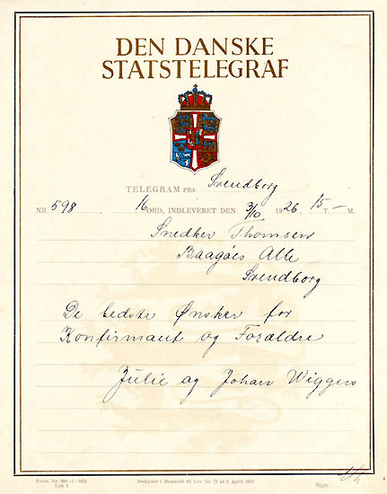 Konfirmationstelegram 1926